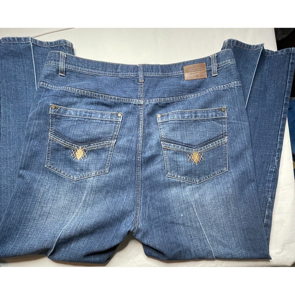 Phat Farm Jeans Mens 42x32 Medium Wash Straight Leg Embroidered Pleated Vintage